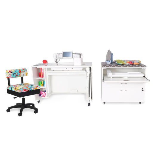 MOD XL Hydraulic Sewing  Cabinet with Embroidery Storage Cabinet & Hydraulic Chair Bundle