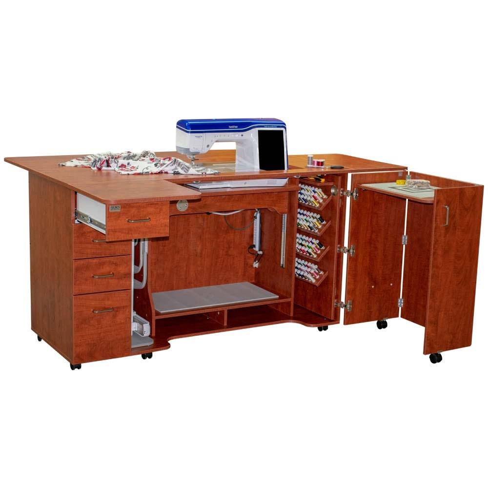 Horn 8479 Tall Combo Sewing / Quilting Cabinet Sunset Maple, front open