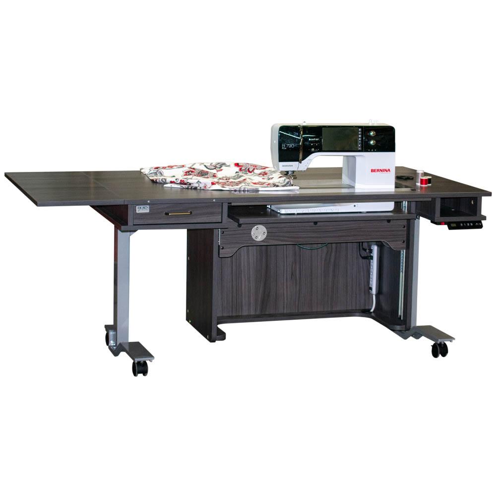 Horn 9100 New Heights Adjustable Sewing Table in grey, front view.