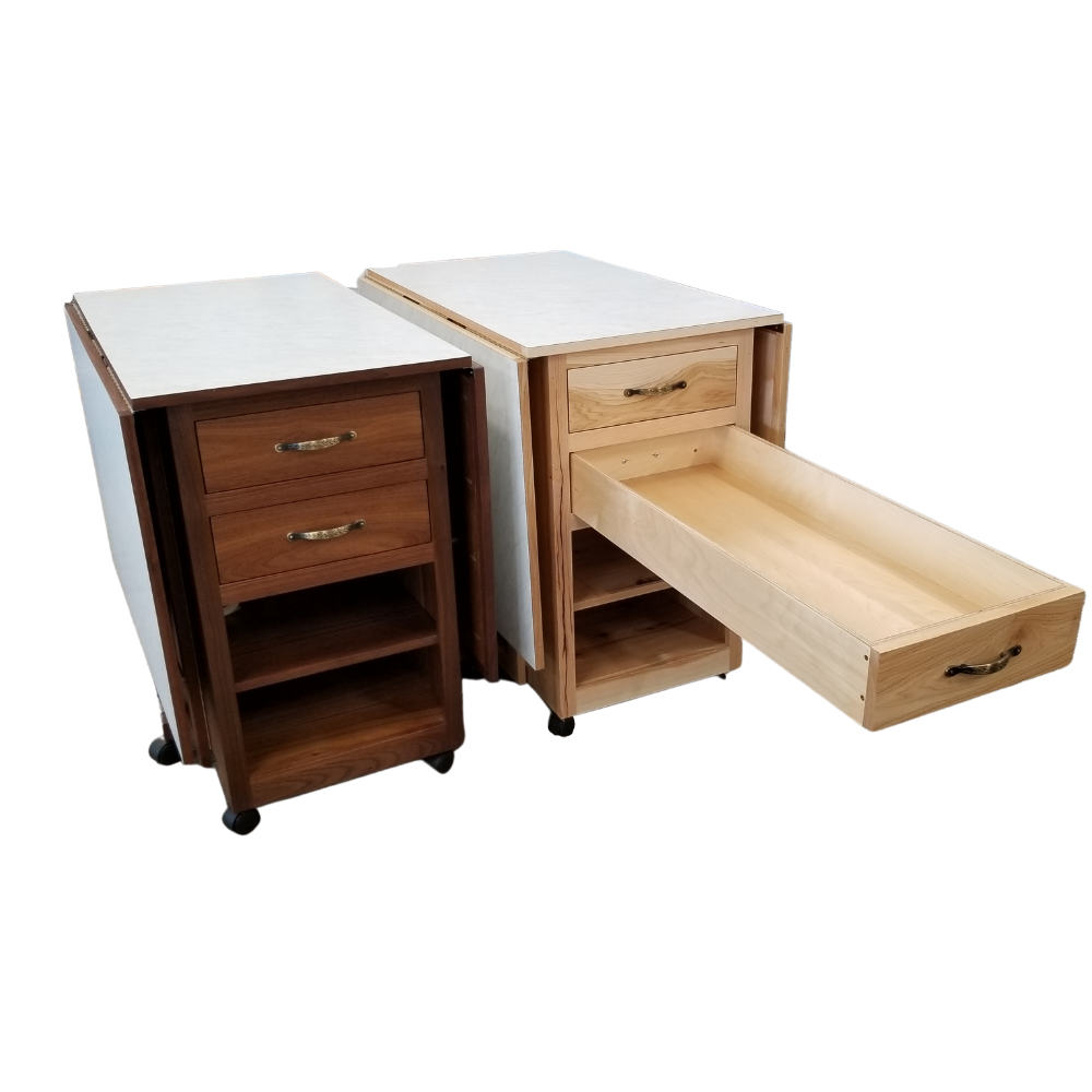 Elegance in Wood Cutting Table, Walnut and Hickory, slide-out open